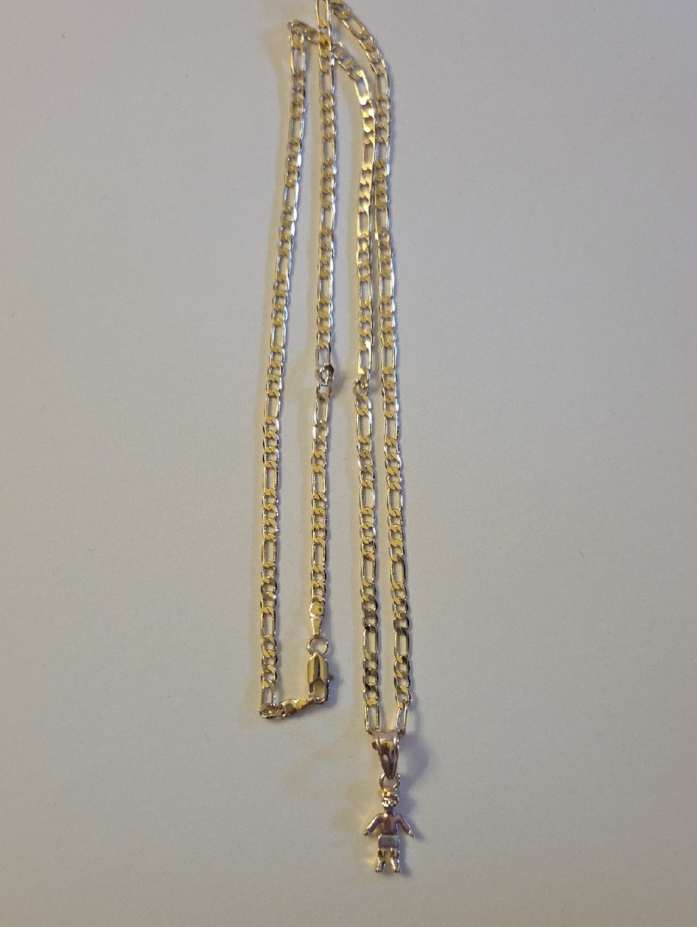 Gold-Tone Figaro Chain Necklace with Boy Pendant - Women Jewelry